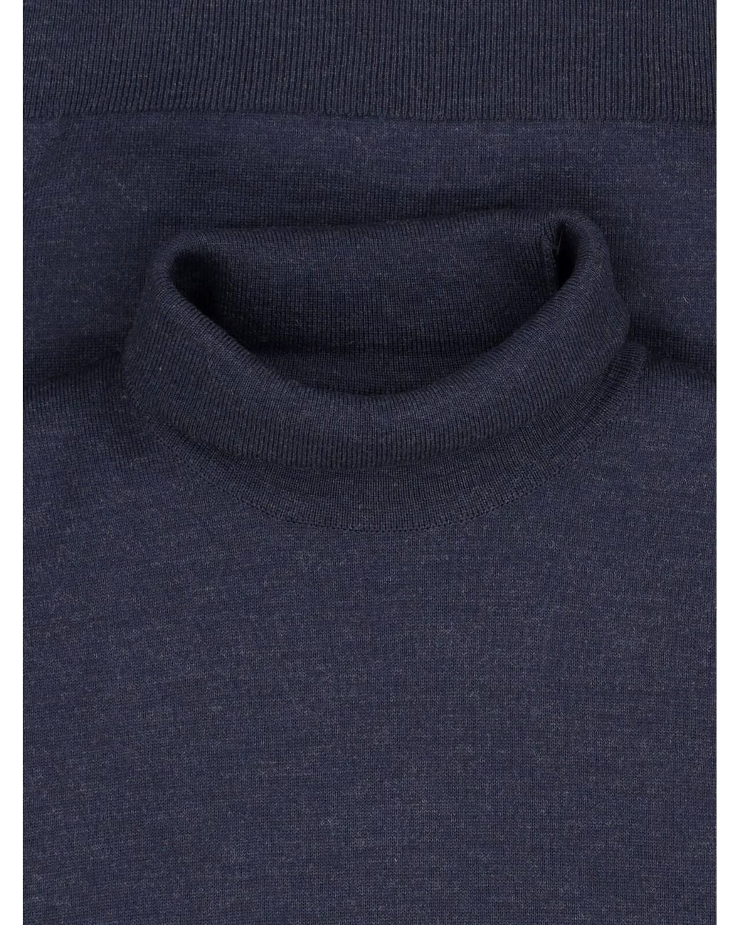 John Smedley Blue Merino Wool Turtleneck for men