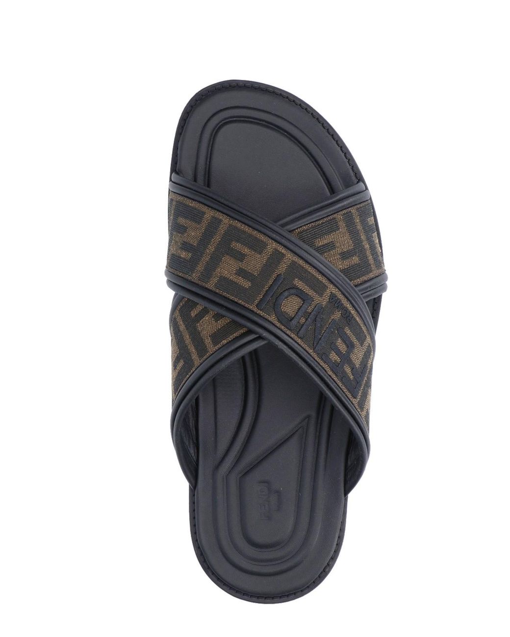 Fendi Black 'Slide' Fussbett Sandals for men