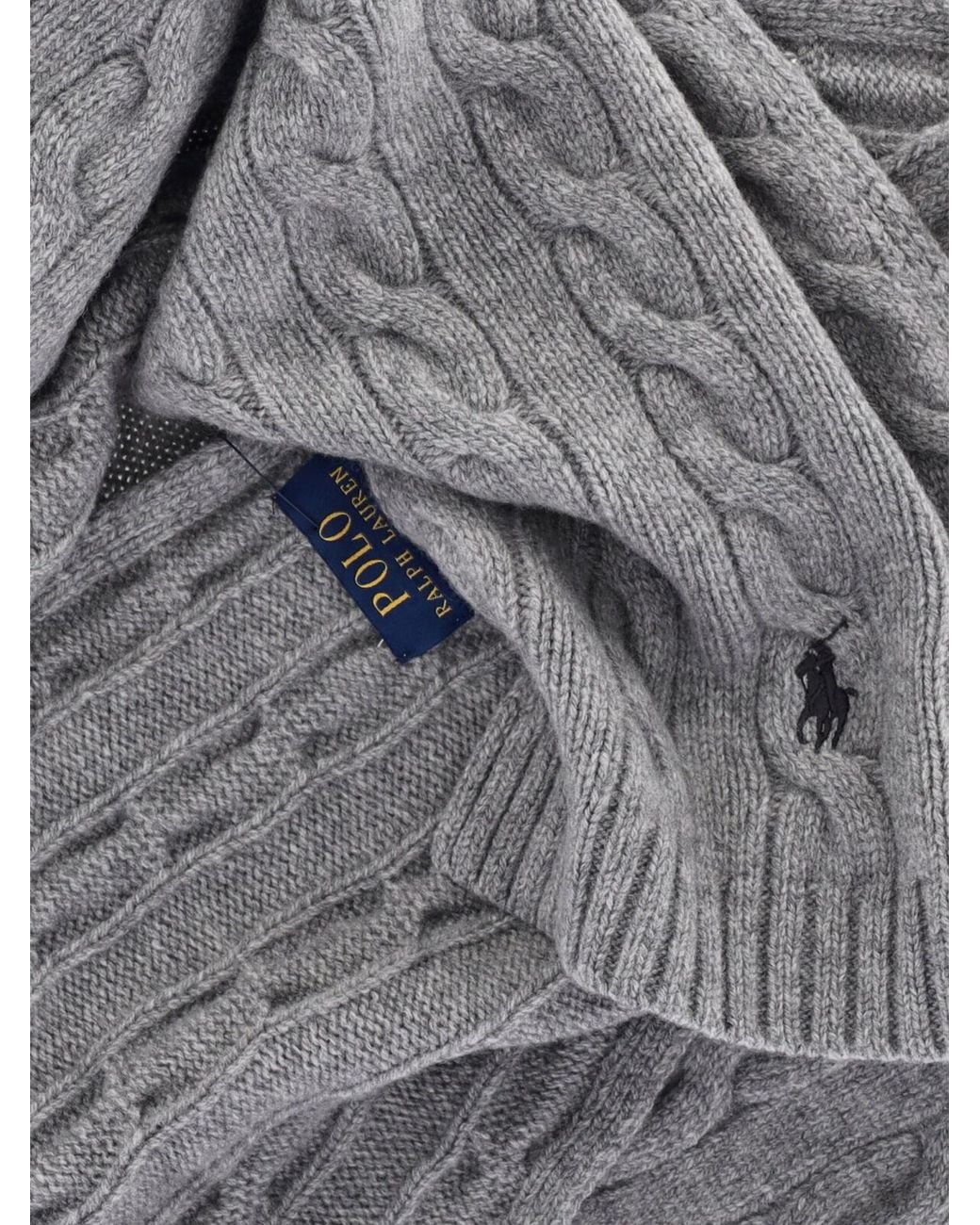 Polo Ralph Lauren Gray Cable-Knit Wool Cashmere Scarf for men
