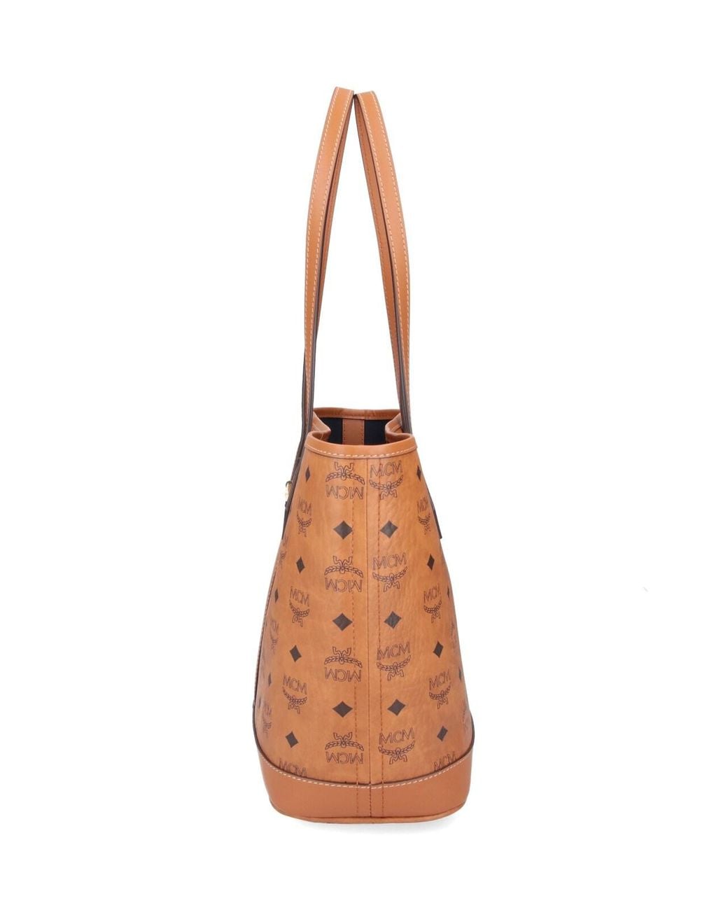MCM White Monogram Leather Tote Bag
