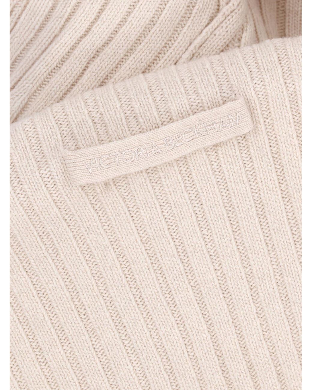 Victoria Beckham Natural Ribbed Mock Neck Sweater