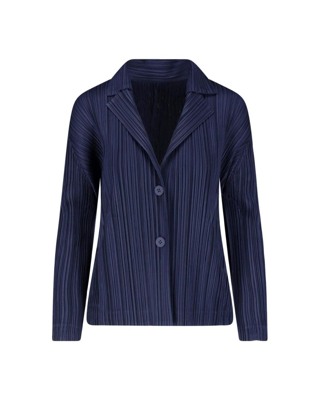 Pleats Please Issey Miyake Blue Pleated Button-Front Blazer Jacket