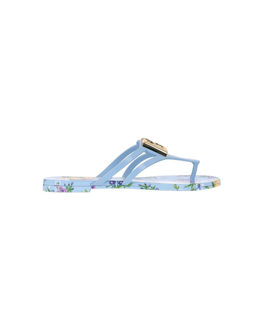 Dolce & Gabbana Blue Floral Print Flat Sandals