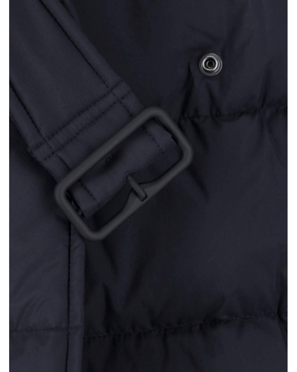 Burberry Blue Long Quilted Hooded Puffer Coat With Belt
