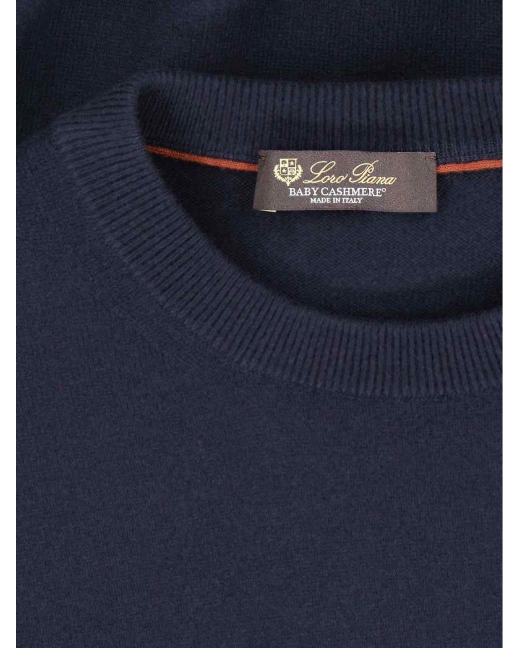 Loro Piana Blue Cashmere Crew Neck Sweater for men