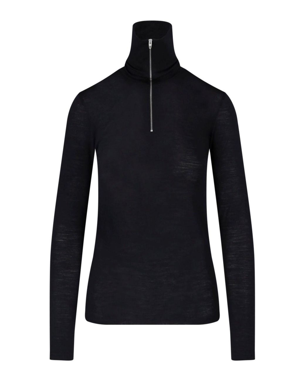 Jil Sander Black Virgin Wool-Blend Half-Zip Turtleneck