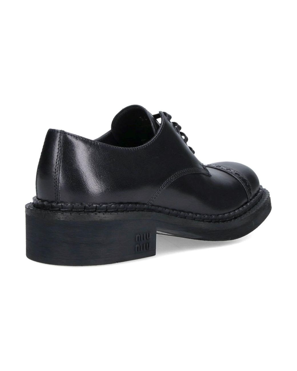 Miu Miu Black Leather Derby Shoes