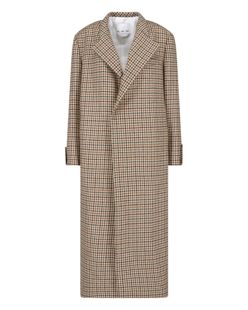 Sa Su Phi Natural Checkered Wool Coat