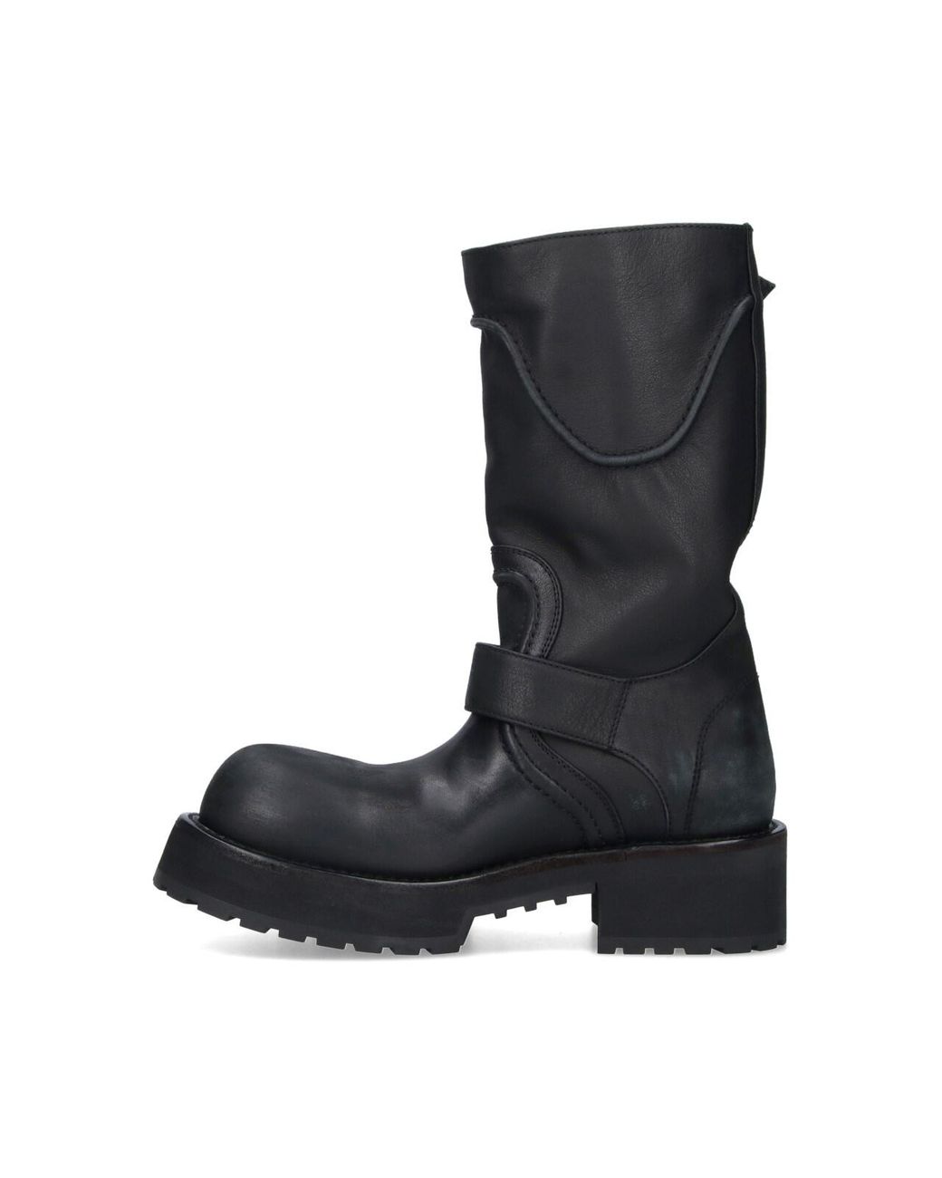 Balenciaga Black Leather Buckle Combat Boots