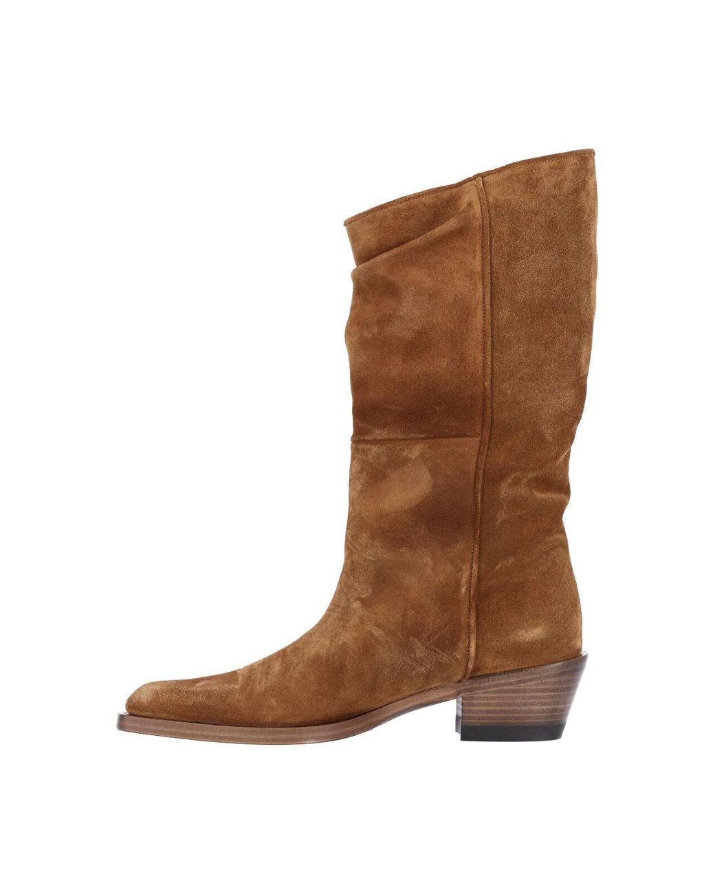 Khaite Brown Suede Slouchy Mid-Calf Western Boot