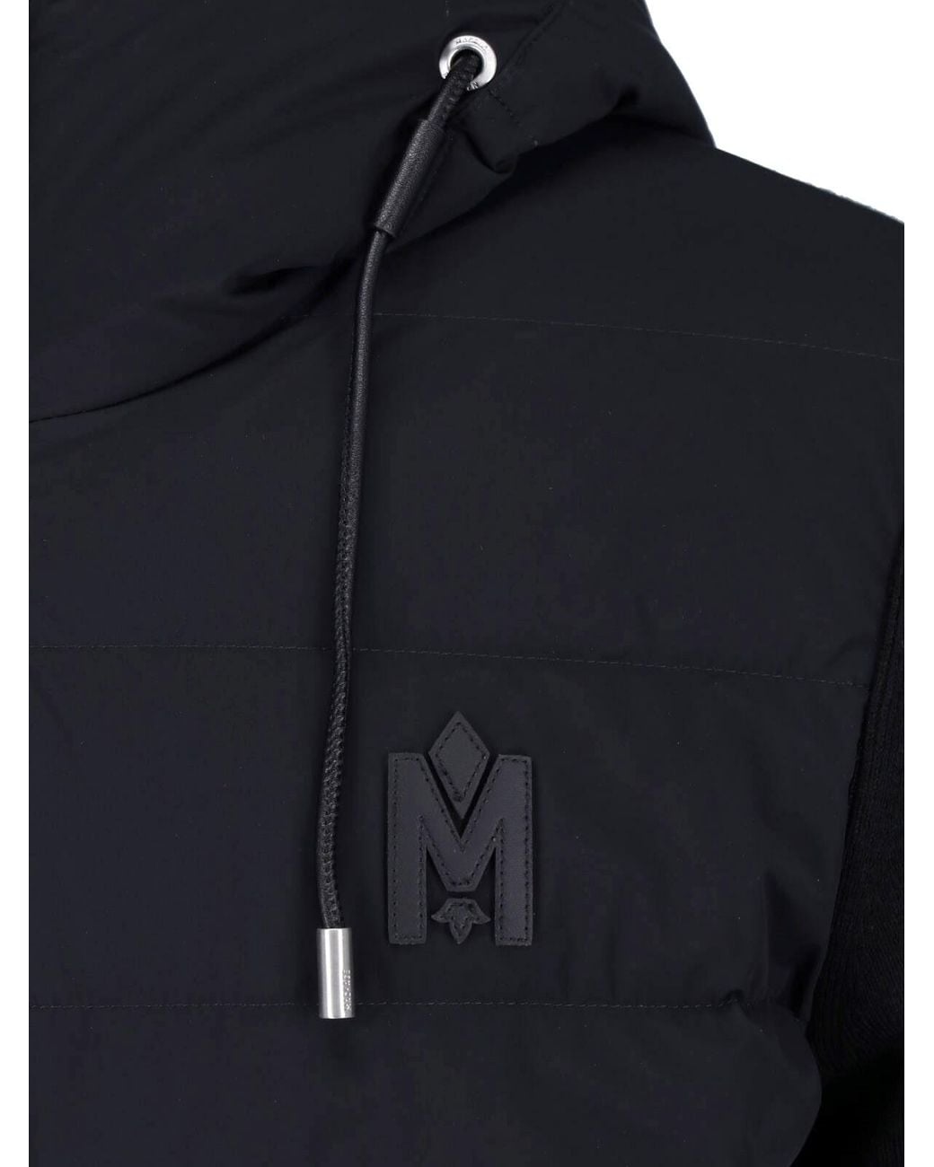 Mackage Blue Hooded Puffer Jacket With Knit Sleeves for men