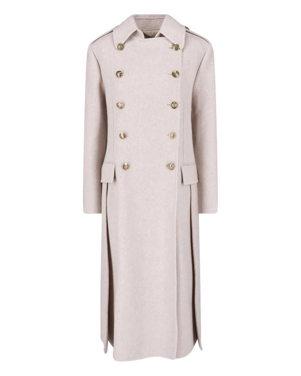 Ermanno Scervino Natural Double-Breasted Wool-Blend Coat