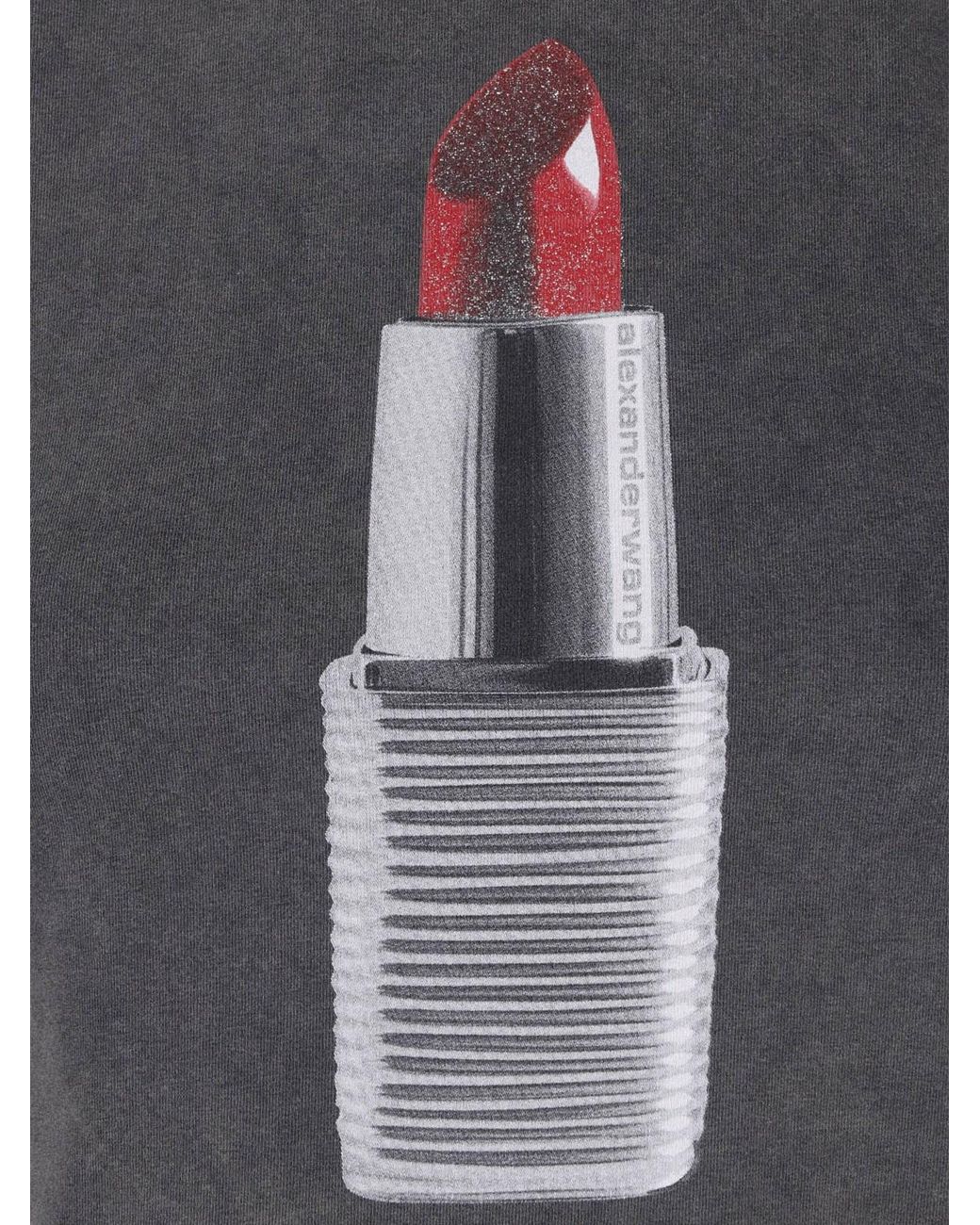 Alexander Wang Gray Cropped Graphic Lipstick Cotton T-Shirt