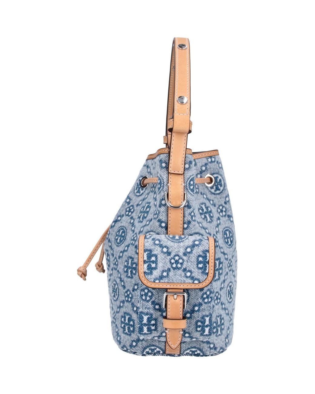 Tory Burch Blue Bucket Bag "T Monogram"