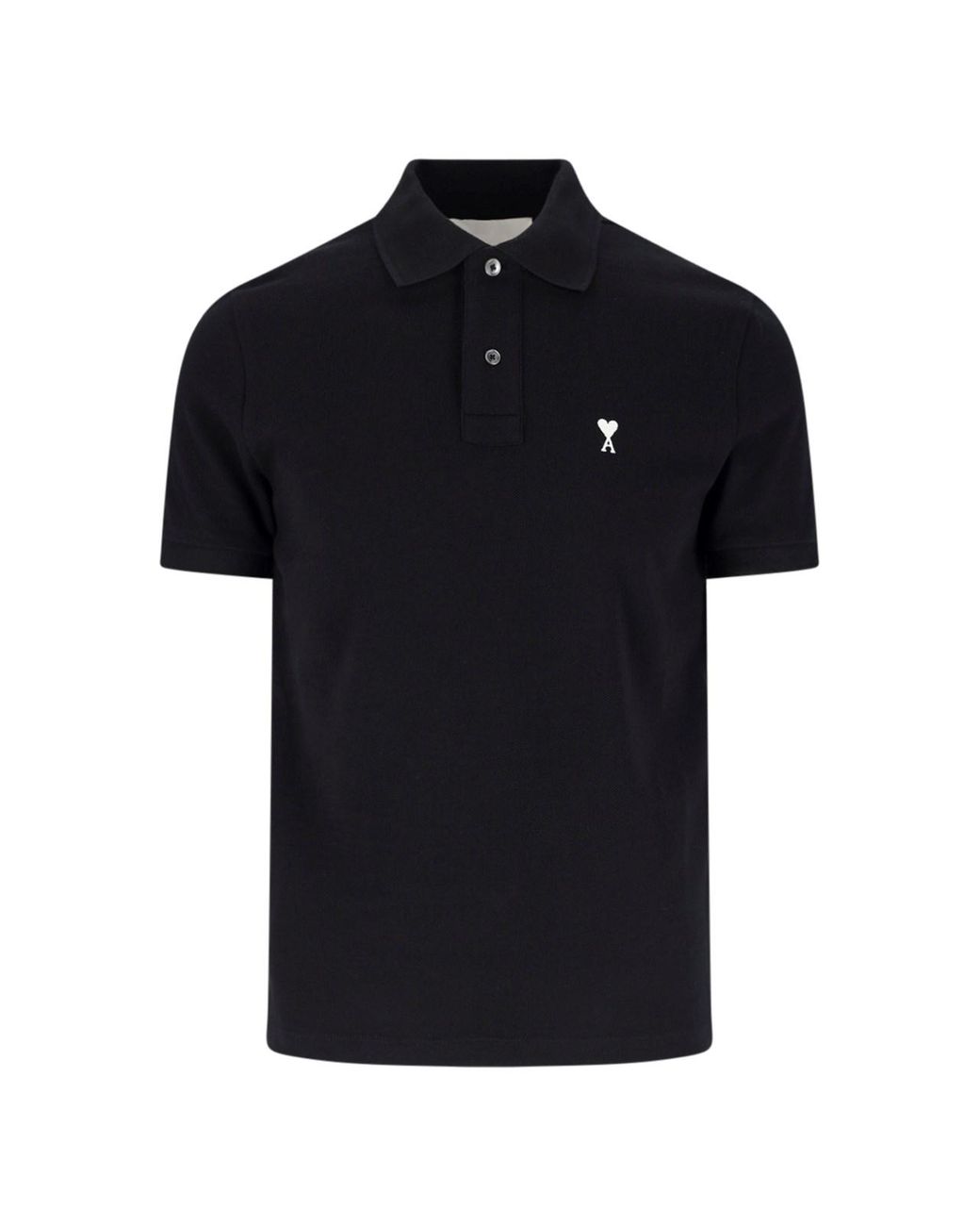 AMI Black 100% Cotton Polo Shirt With Mother-Of-Pearl Buttons for men