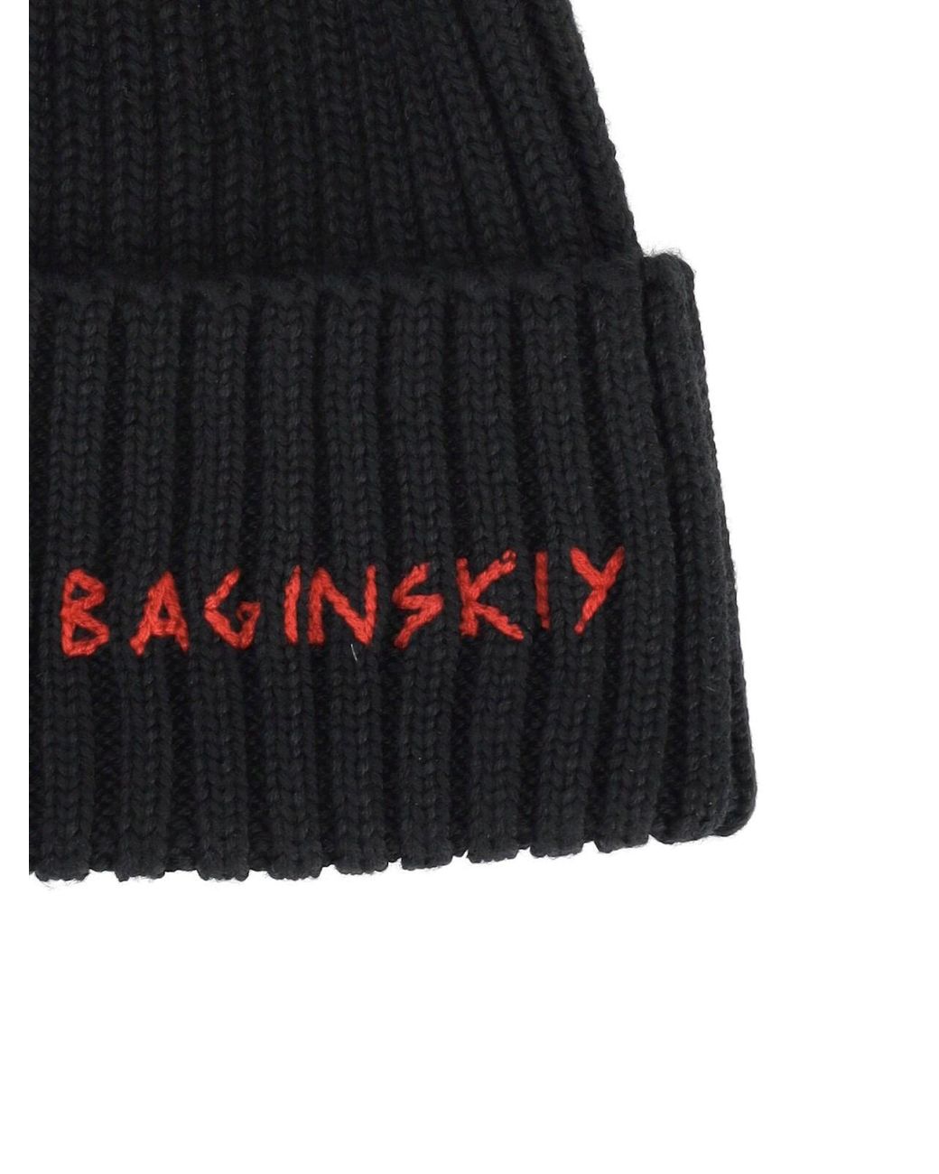 Ruslan Baginskiy Black Embroidered Ribbed Knit Beanie