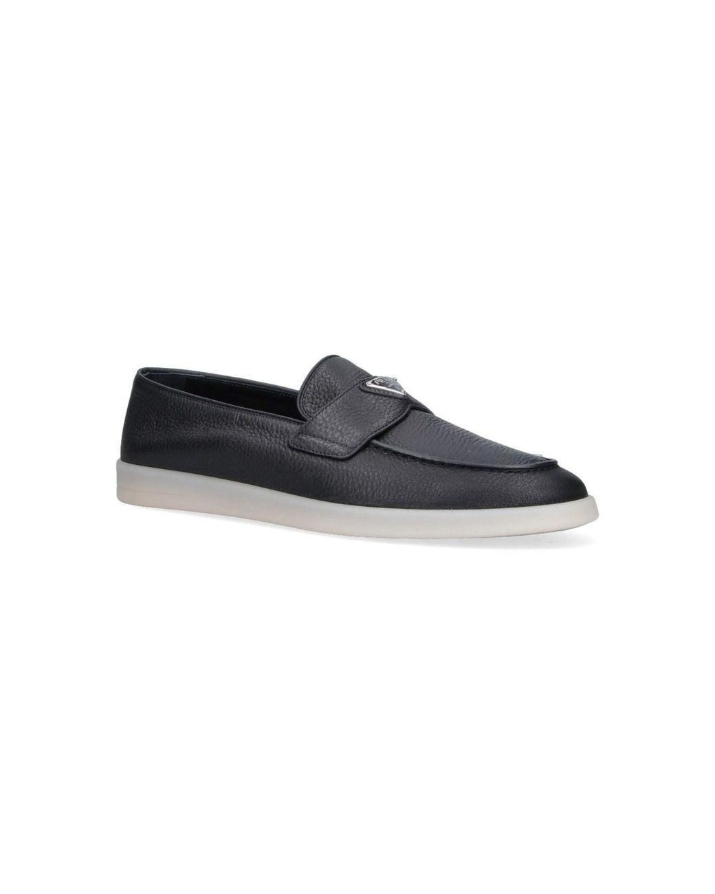 Prada Black Leather Logo Loafers for men