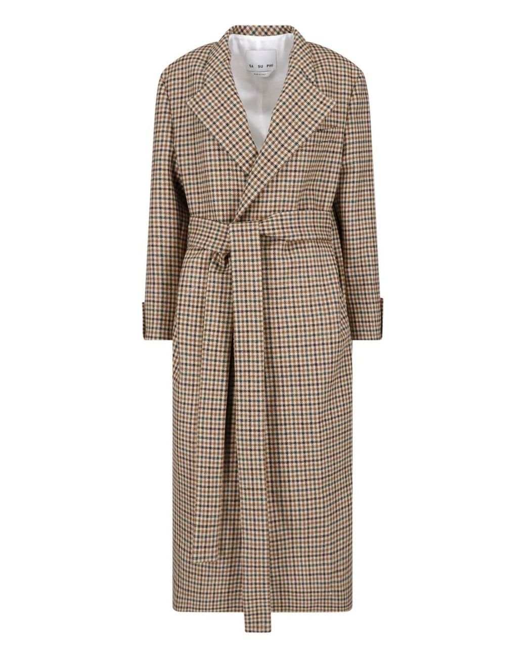 Sa Su Phi Natural Checkered Wool Coat