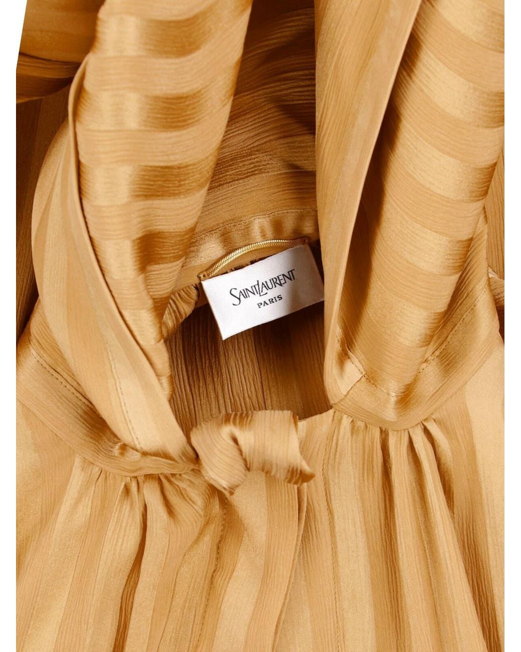 Saint Laurent Natural Silk Tie-Neck Blouse