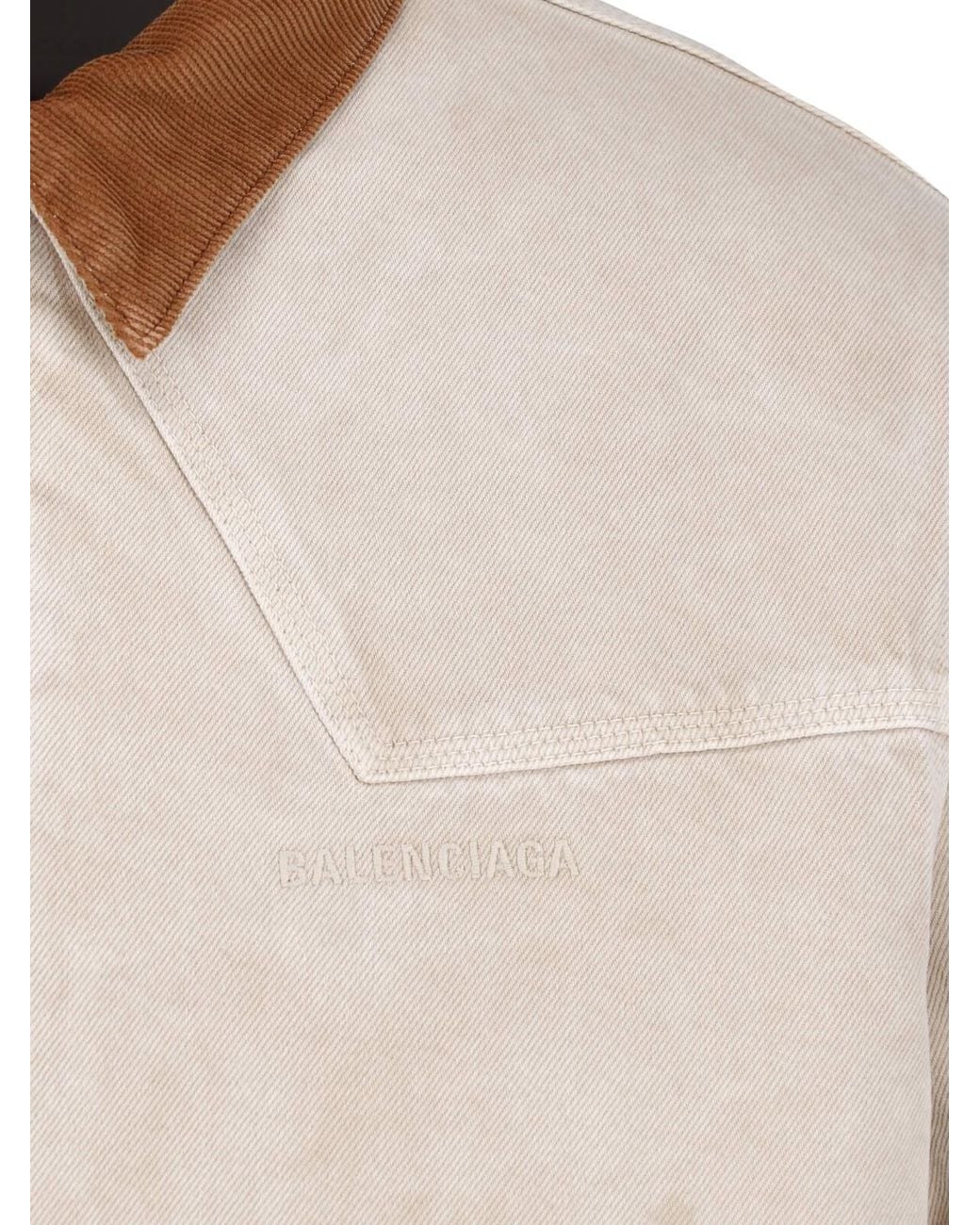Balenciaga Natural Distressed Zip Front Jacket With Corduroy Collar for men