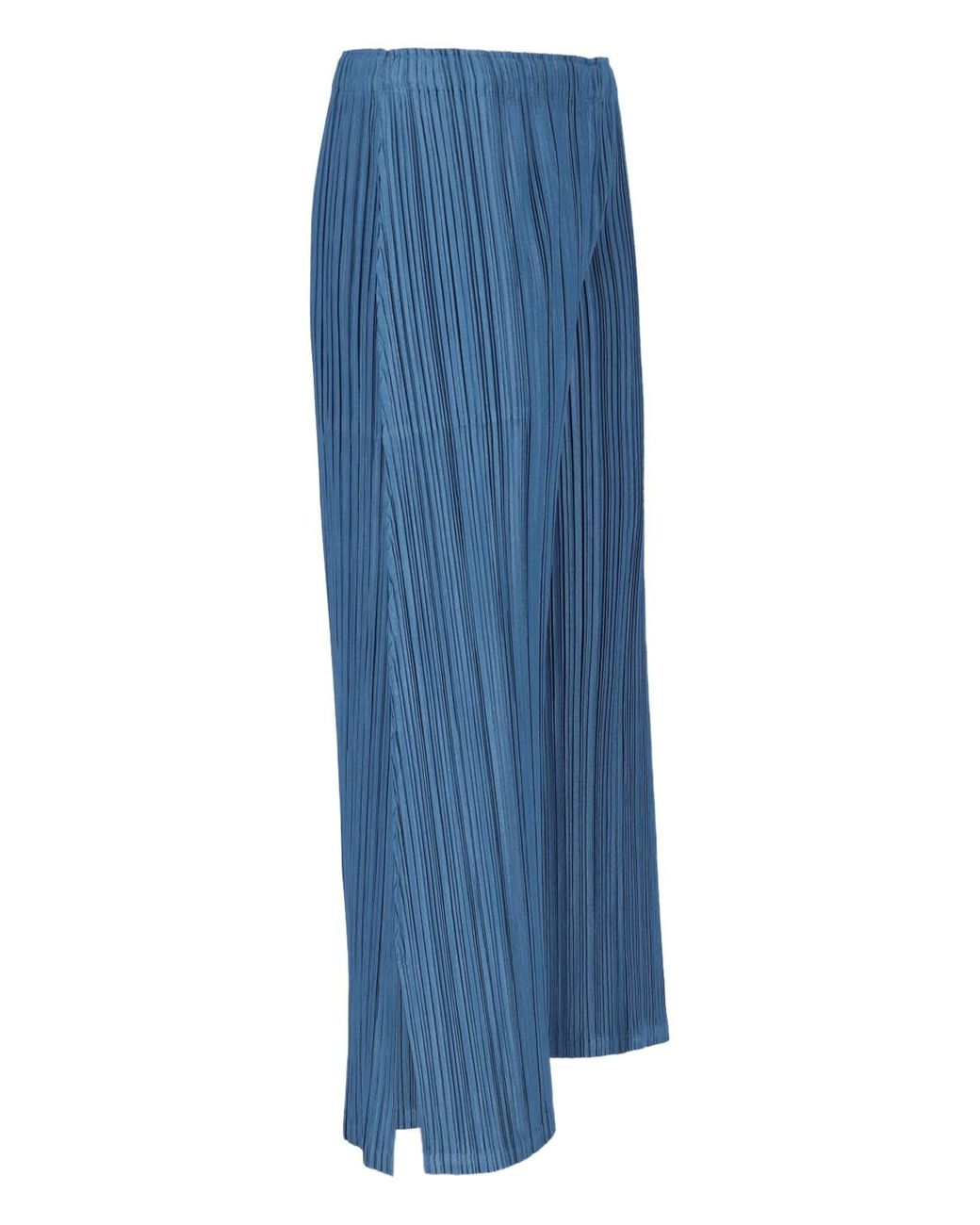 Pleats Please Issey Miyake Blue Pleated Wide-Leg Trousers