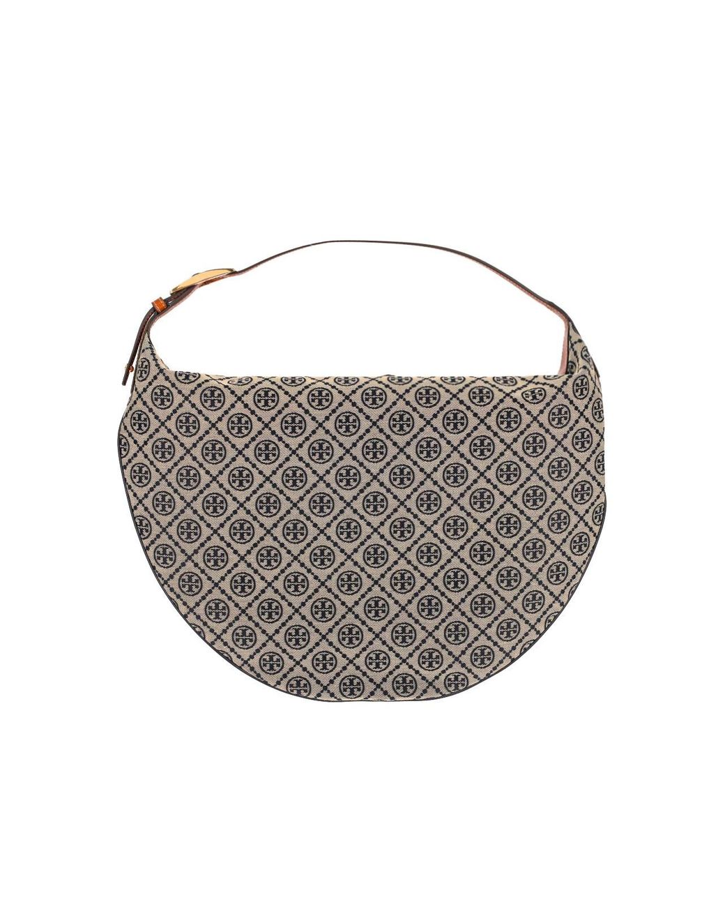 Tory Burch Gray Monogram Canvas Hobo Shoulder Bag