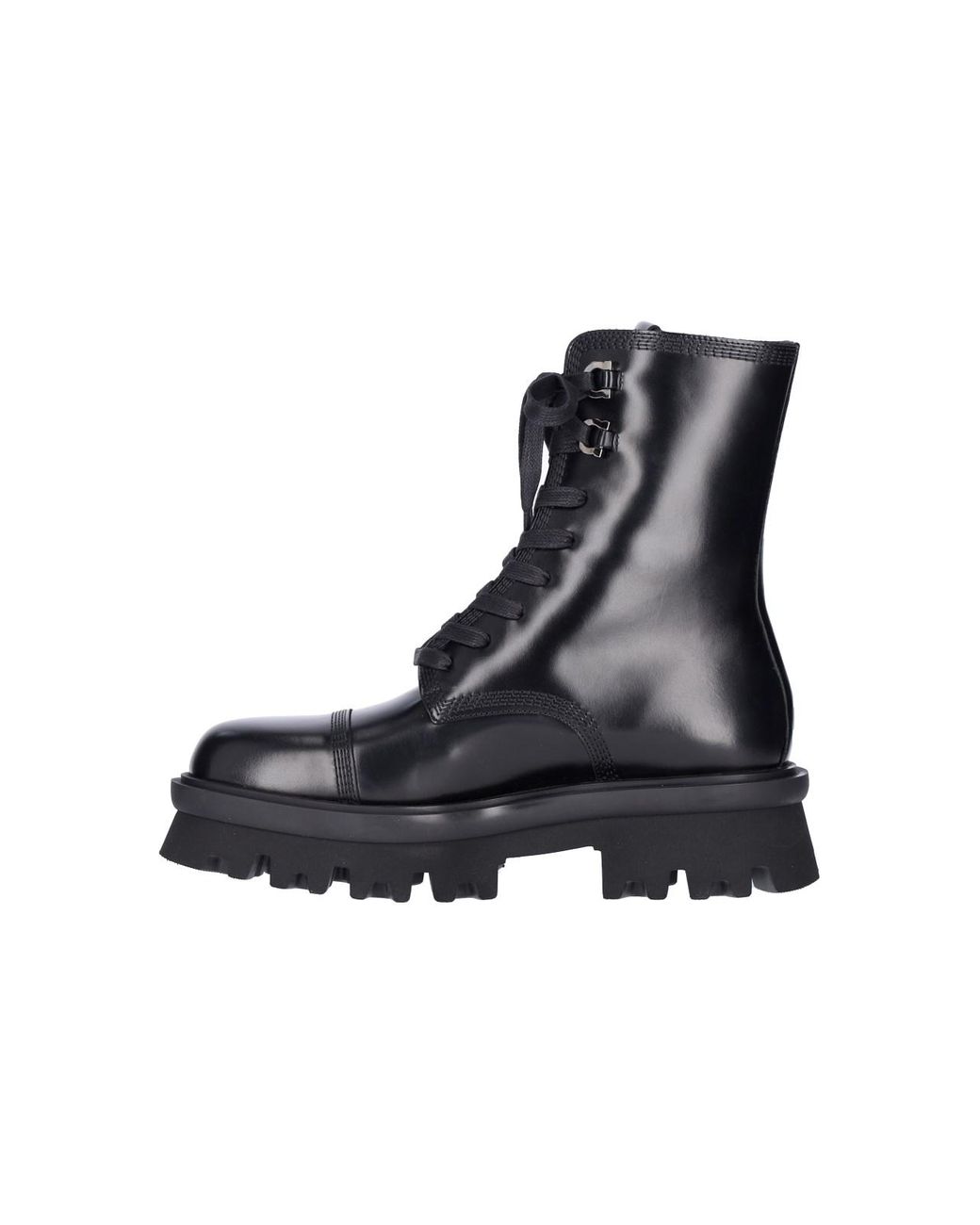 Ferragamo Black Glossy Leather Combat Boots