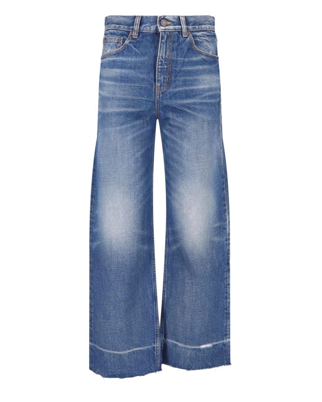 Chloé Blue 100% Cotton Denim Jeans With Calf Leather Patch Pockets