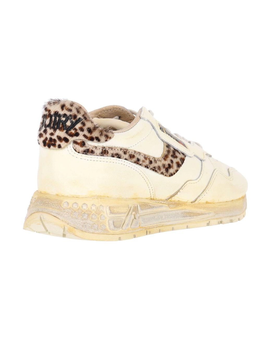 Autry White Leopard-Trim Leather Sneaker