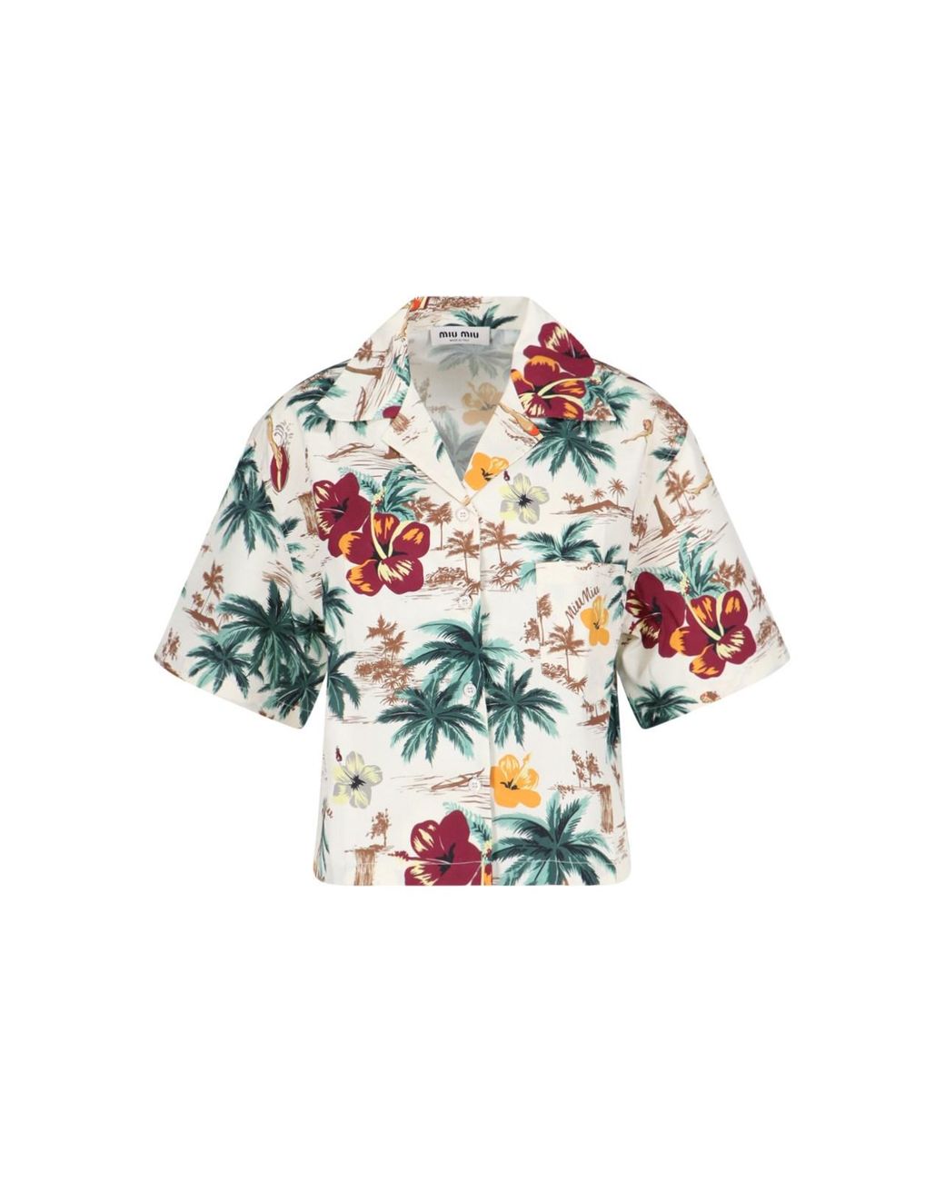 Miu Miu White Printed Crop Shirt