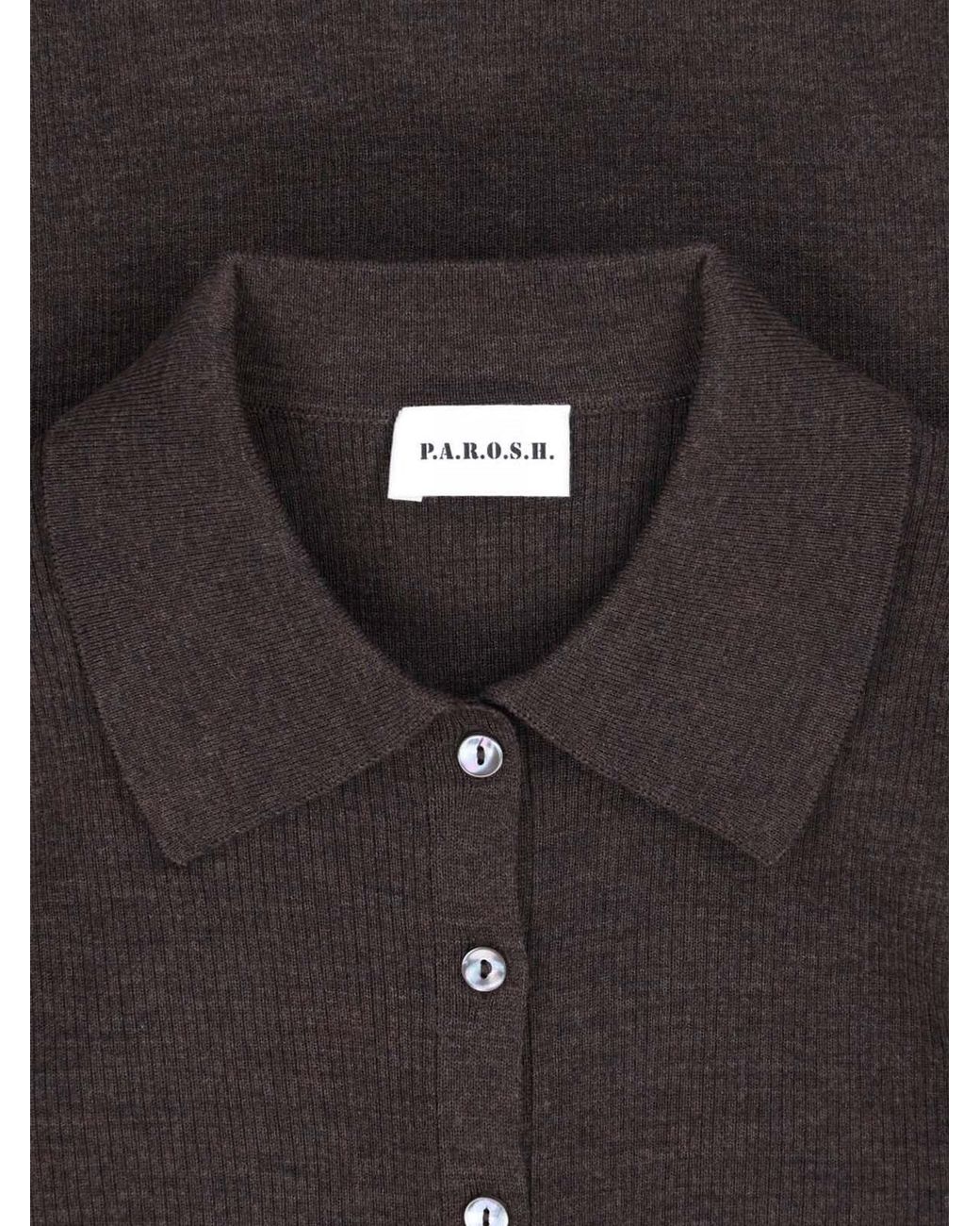P.A.R.O.S.H. Black Ribbed Knit Polo Sweater Top