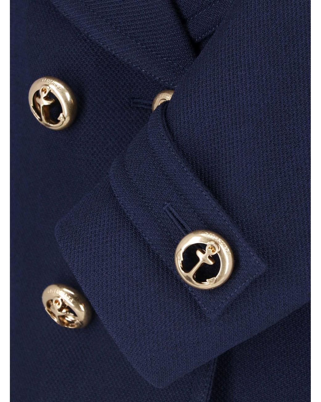 Balenciaga Blue Cropped Double-Breasted Pea Coat Jacket