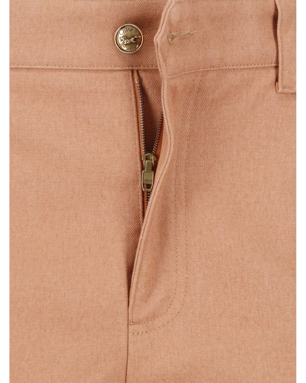 Chloé Natural Cotton Trousers With Buffalo Horn Back Button