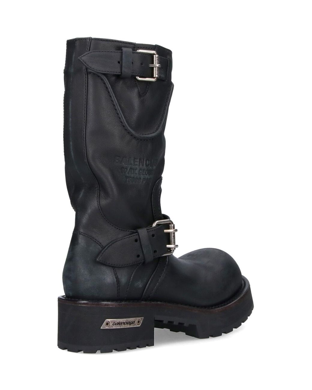 Balenciaga Black Leather Buckle Combat Boots