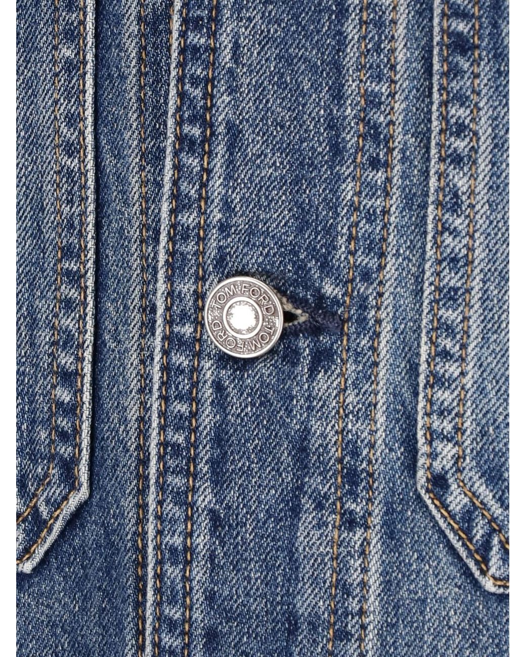 Tom Ford Blue Tailored Wool Jacket With Calf Leather Details for men