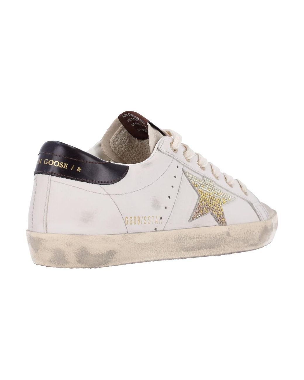 Golden Goose Deluxe Brand White Low-Top Distressed Leather Sneaker With Rhinestone Star