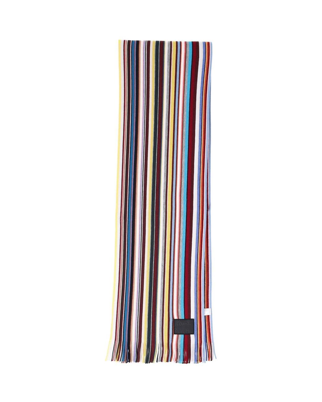 Paul Smith White Stripe Merino Wool Scarf for men