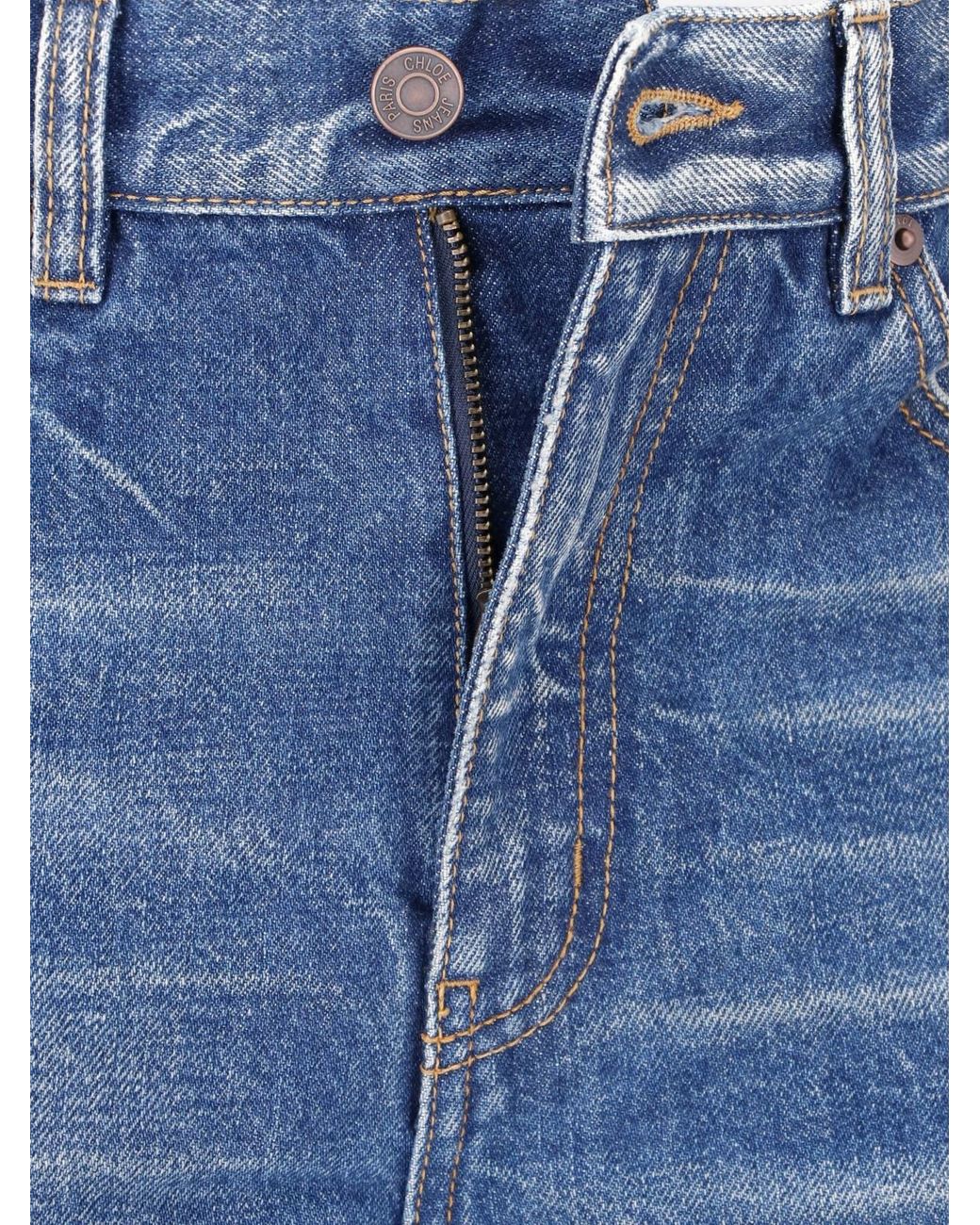 Chloé Blue 100% Cotton Denim Jeans With Calf Leather Patch Pockets