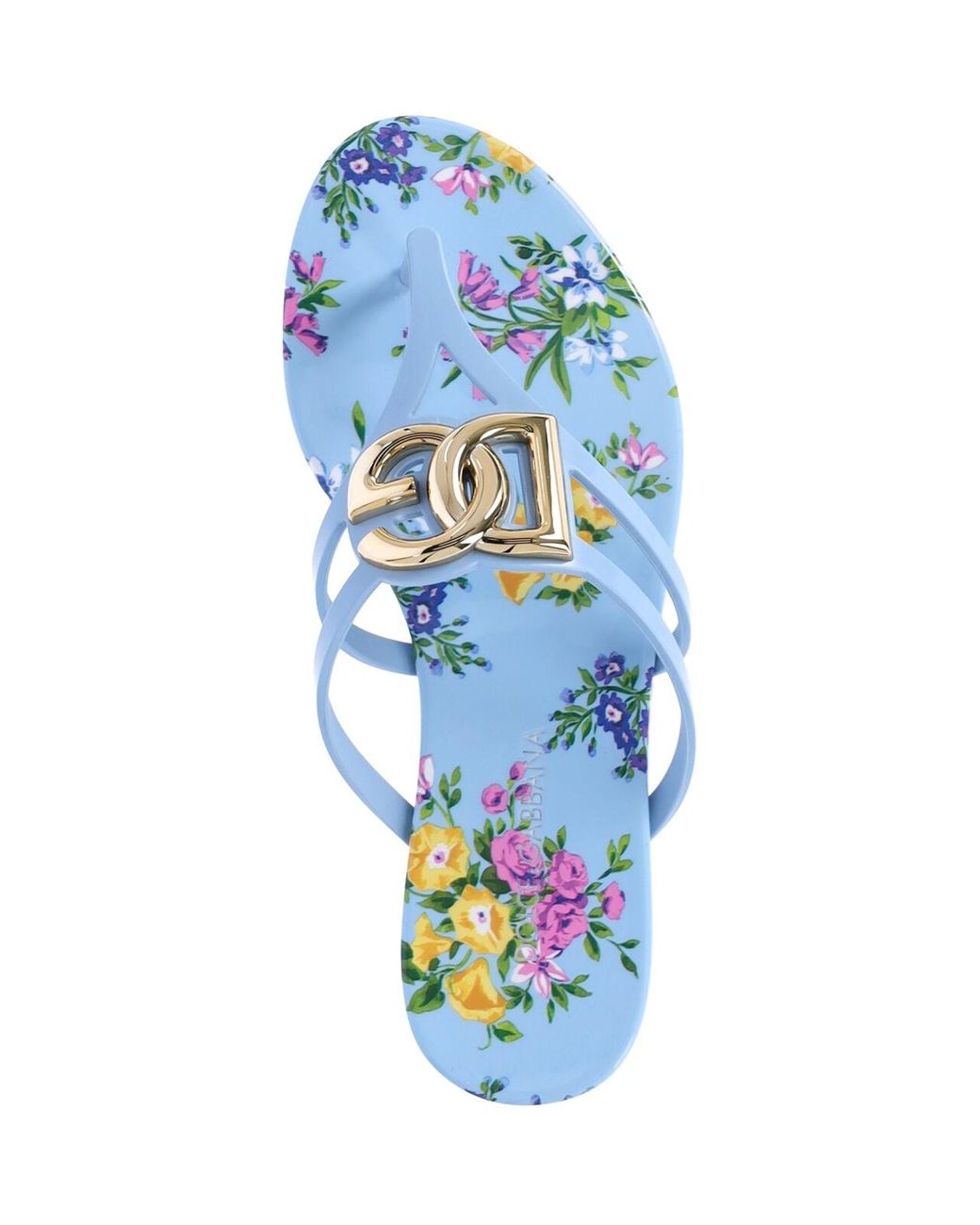 Dolce & Gabbana Blue Floral Print Flat Sandals