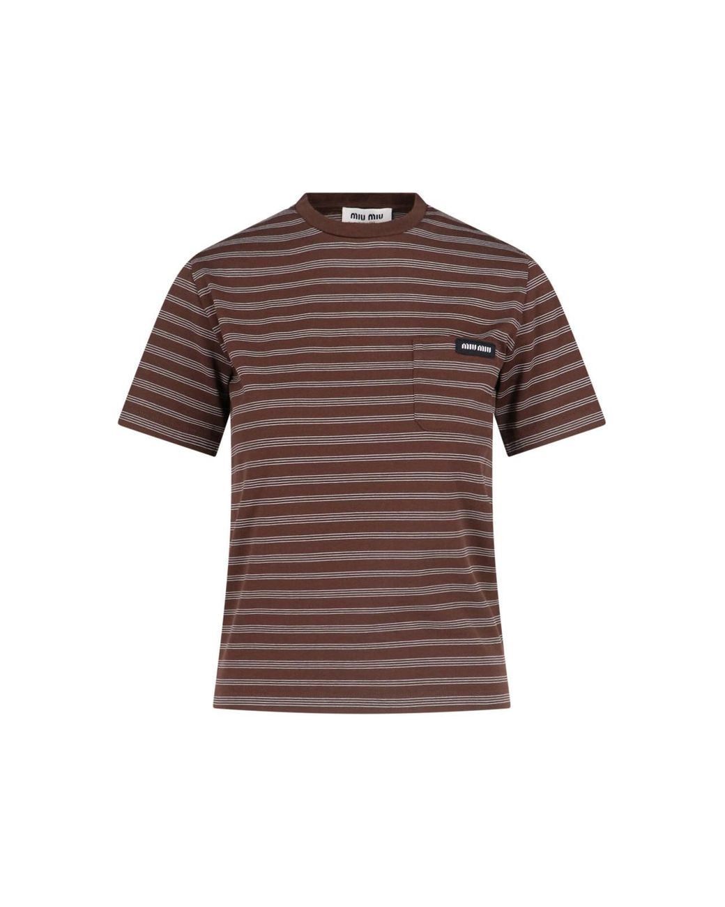 MIU MIU T-SHIRT A RIGHE Tシャツ ボーダー【関税送料込】 Miu Miu Logo Striped T-shirt in Brown | Lyst