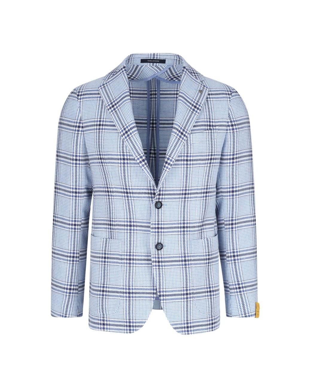 Tagliatore Blue Light Checkered Cotton-Linen Blazer for men