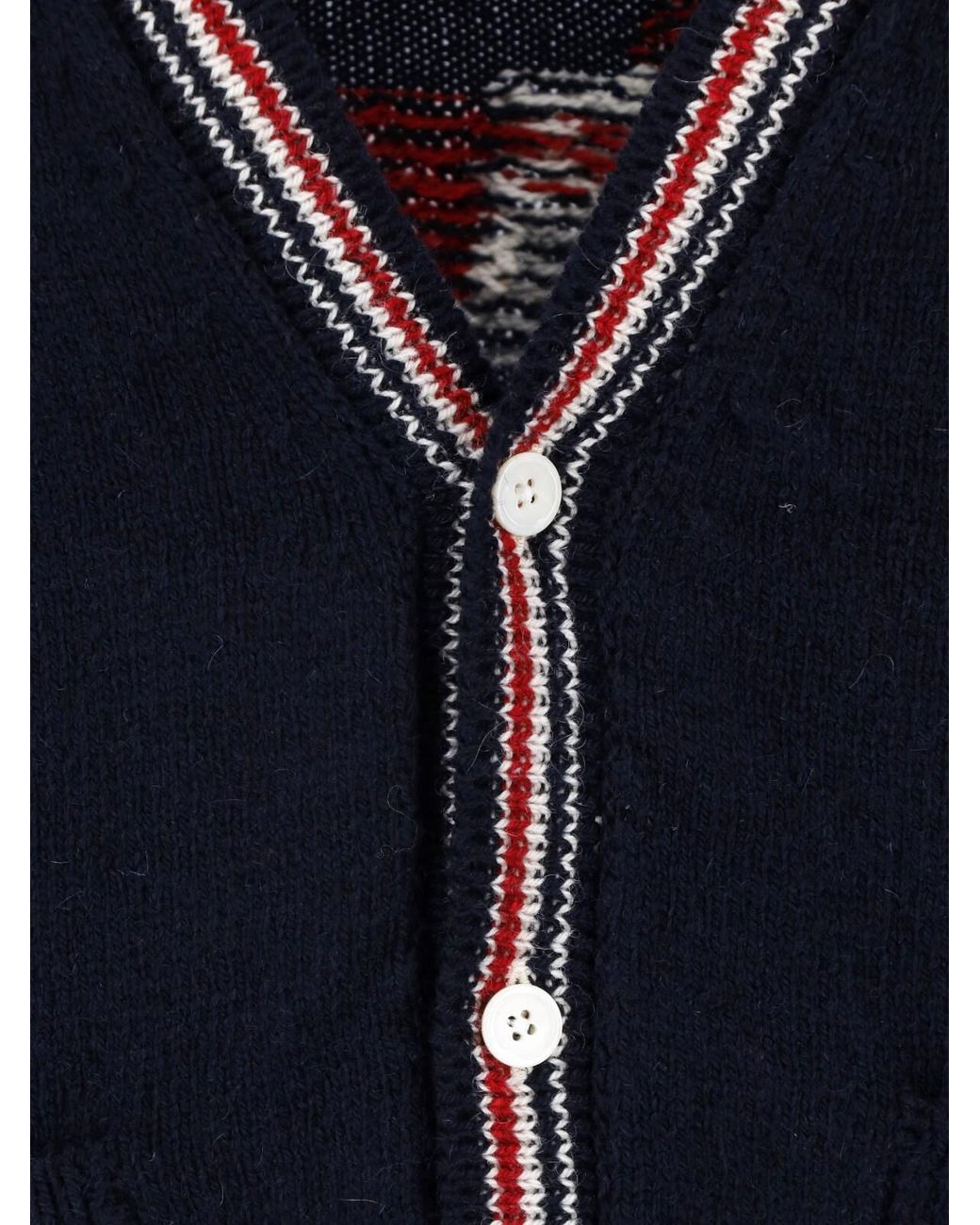 Thom Browne Blue Striped Trim V-Neck Cardigan for men