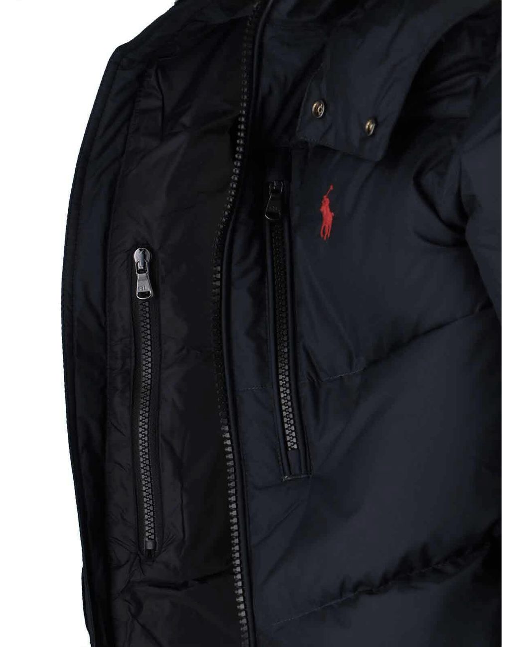 Polo Ralph Lauren Blue Padded Quilted Jacket With Detachable Hood And Zippered Pockets for men
