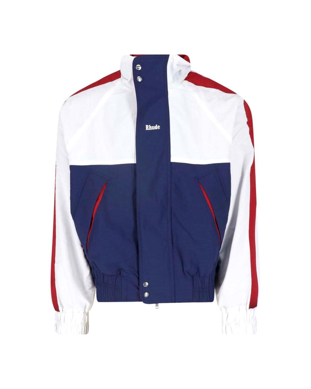 Rhude Blue Colorblock Hooded Track Jacket for men