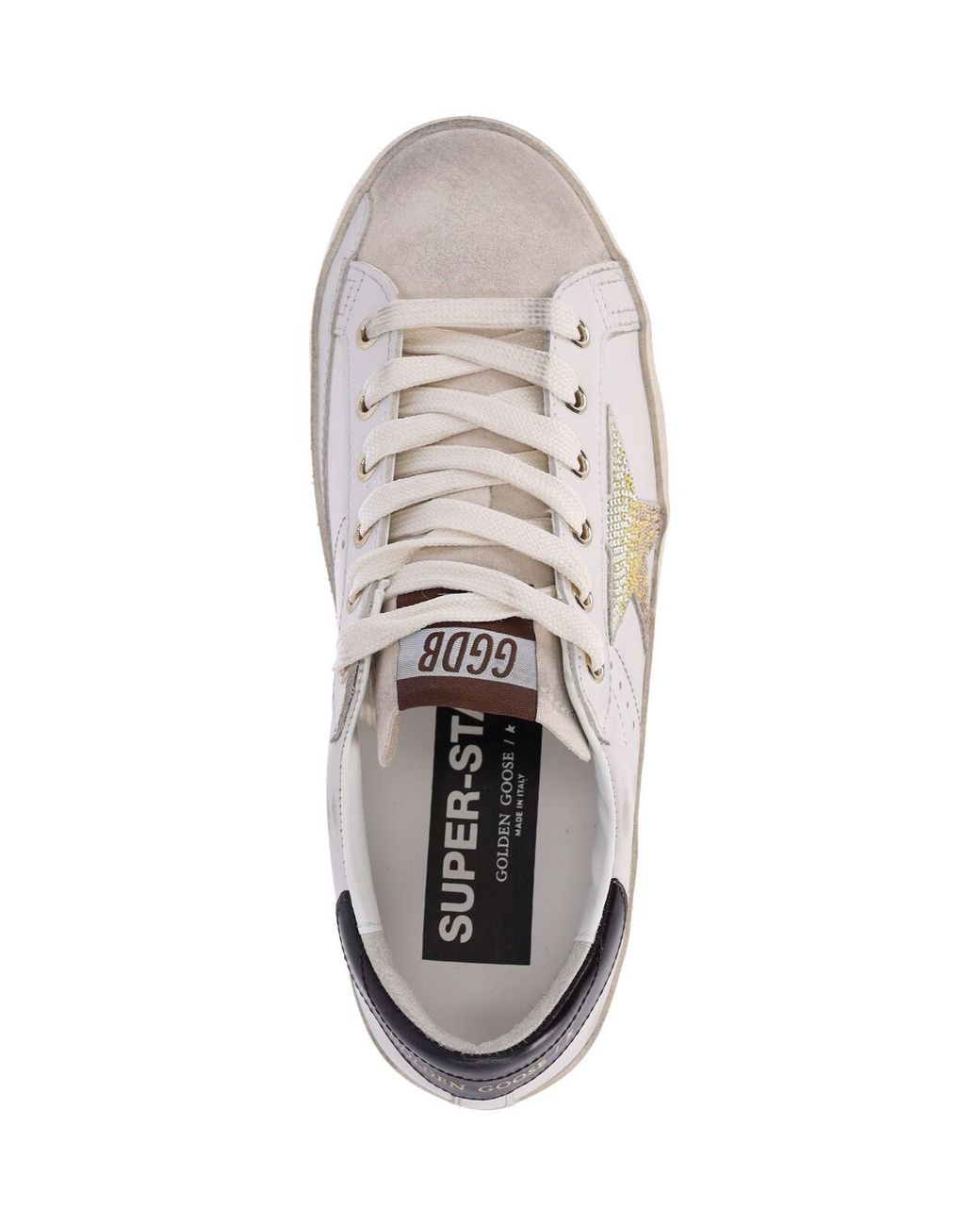 Golden Goose Deluxe Brand White Low-Top Distressed Leather Sneaker With Rhinestone Star