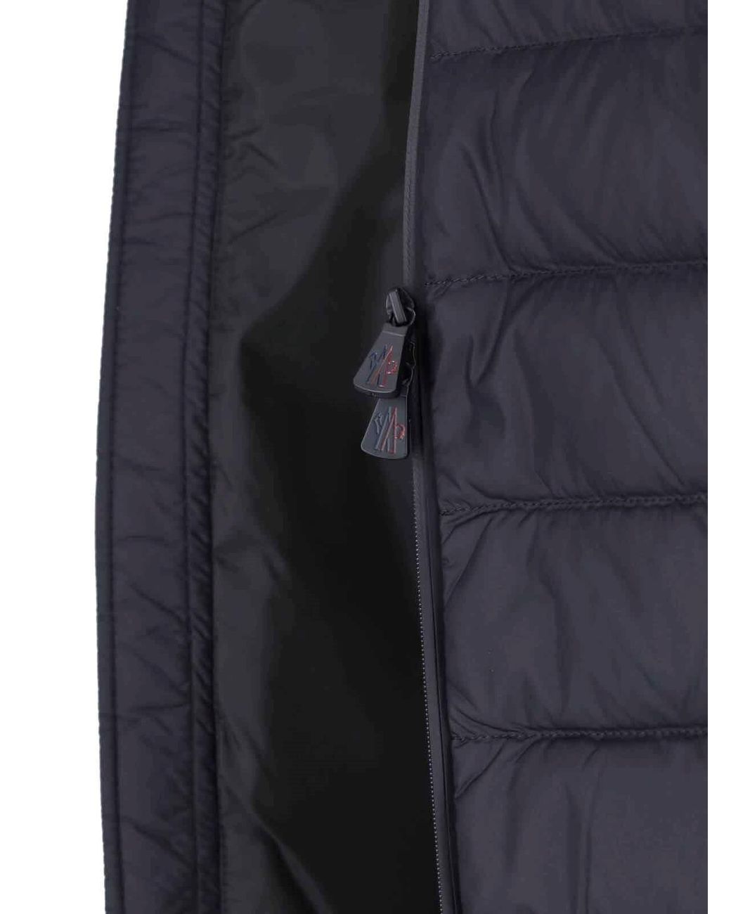 Moncler Blue Down-Filled Long Season Front Wool Sweater With Rib Knit And Snap Collar for men