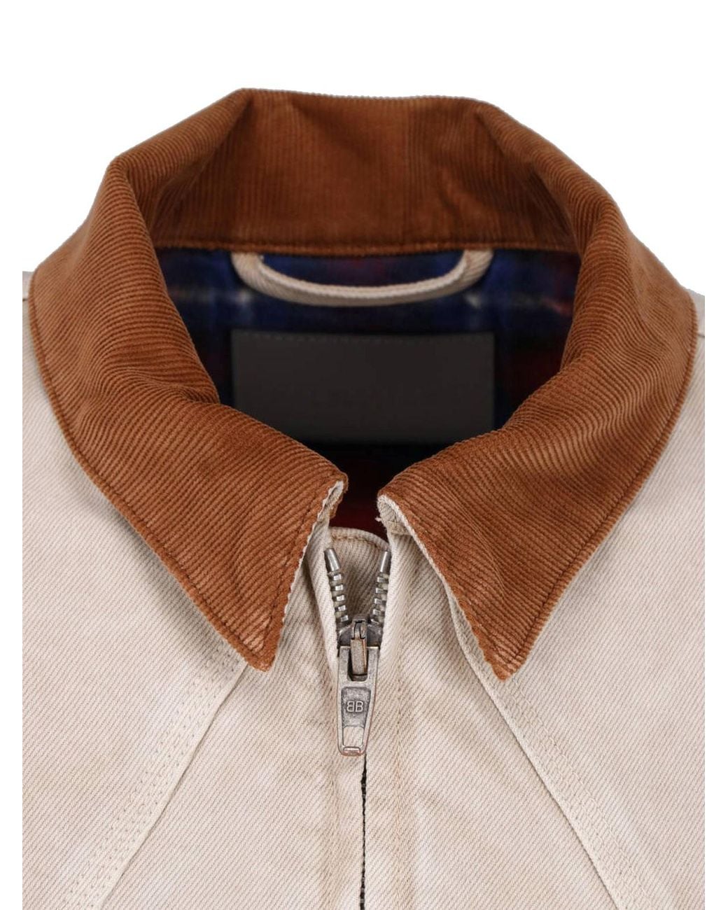 Balenciaga Natural Distressed Zip Front Jacket With Corduroy Collar for men
