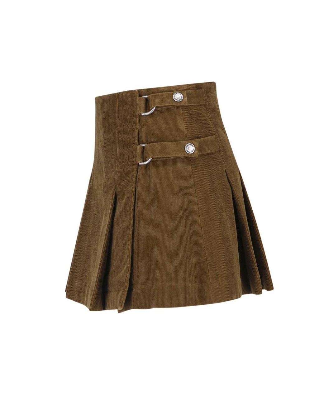 Golden Goose Deluxe Brand Natural Corduroy Pleated Mini Skirt With Buckle Detail