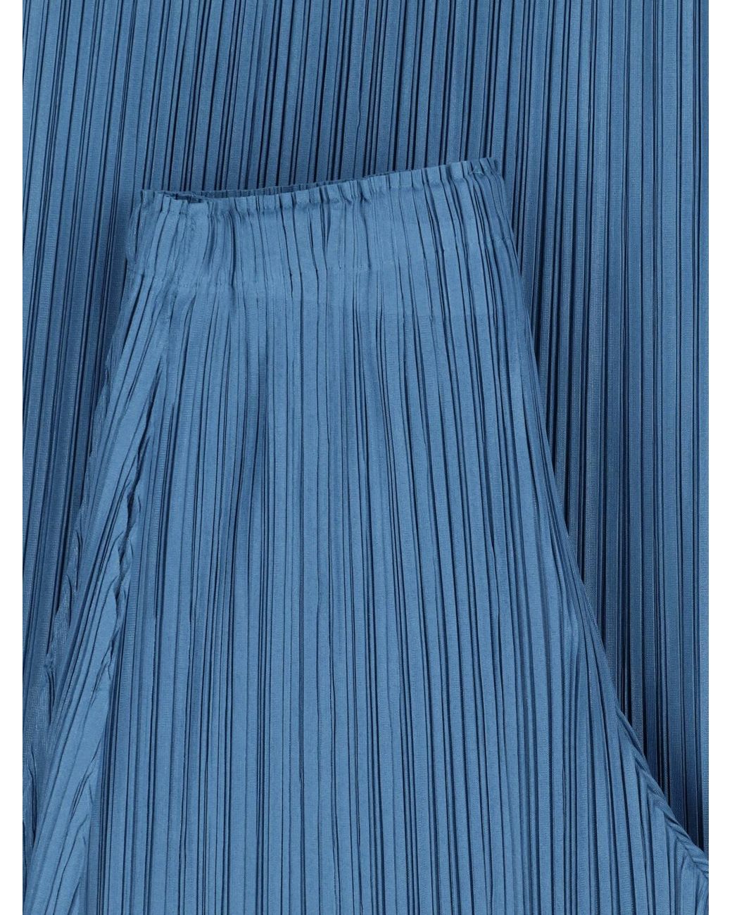 Pleats Please Issey Miyake Blue Pleated Wide-Leg Trousers