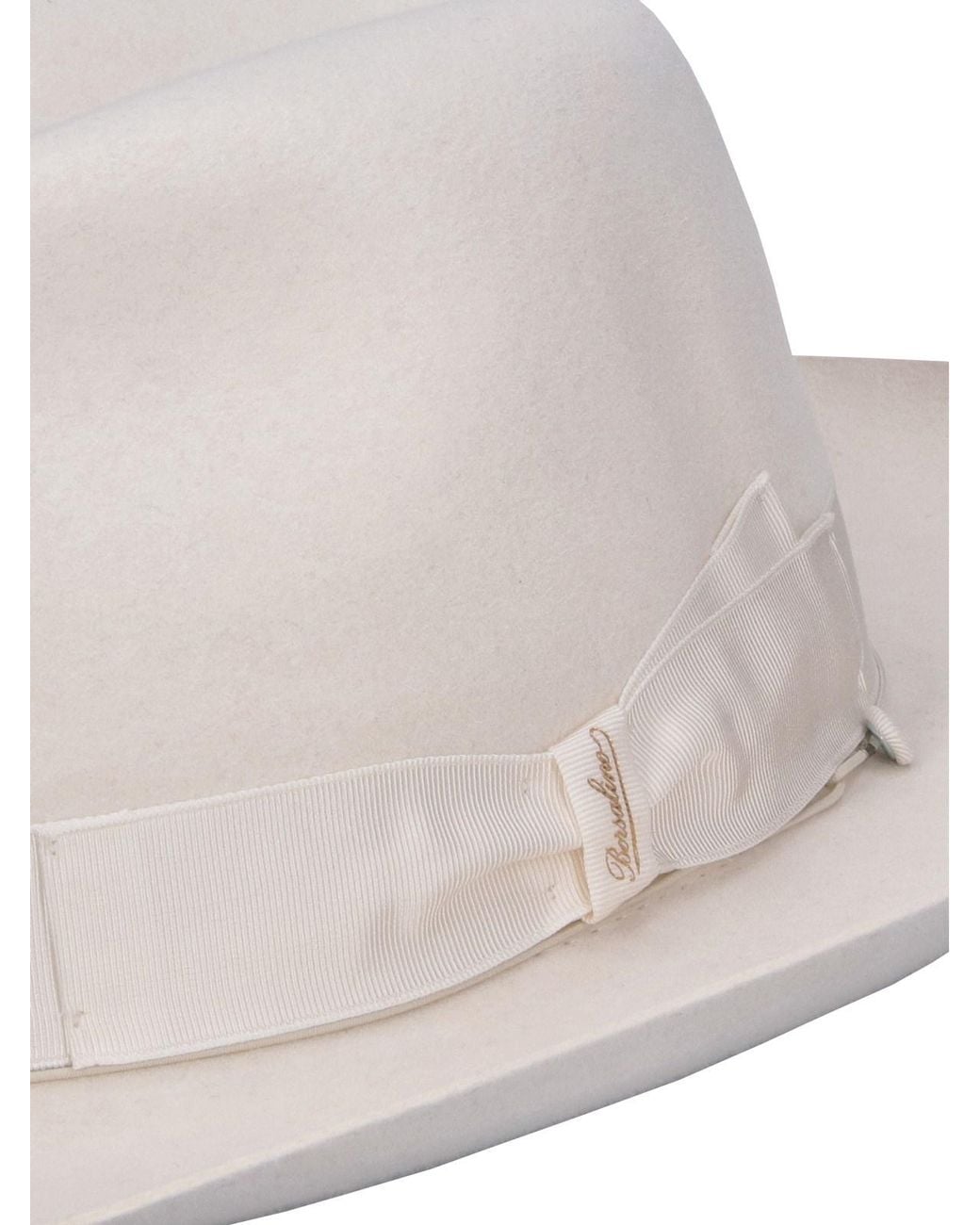 Borsalino White Wide Brim Felt Fedora Hat for men